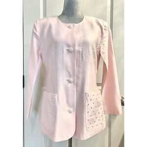 Leslie Fay Dressed Pearl Button Up Pockets Blazer Jacket Pink Womens Size 12 AKA